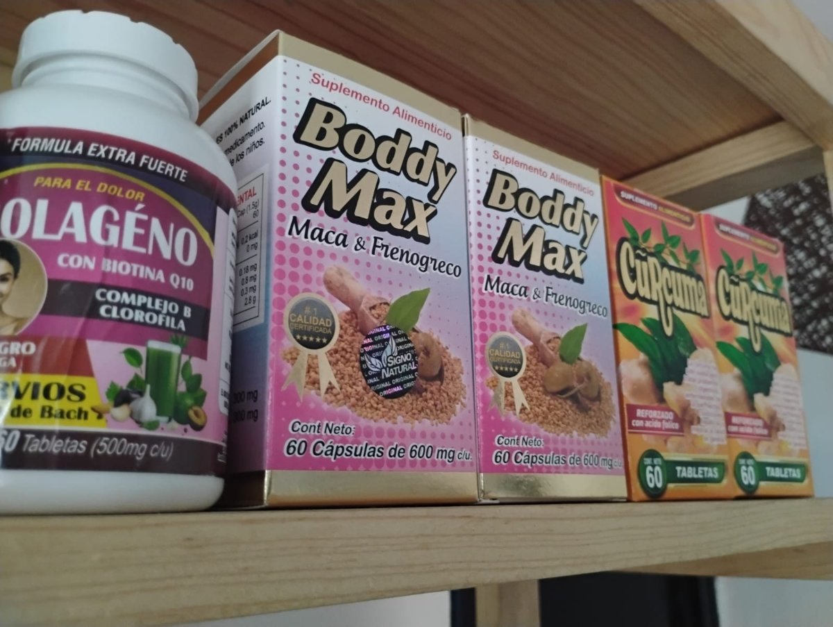 Colágeno con biotina, Boddy Max Maca y Fenogreco, Cúrcuma
